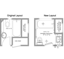 W 5th Bathroom Floorplan Before and After